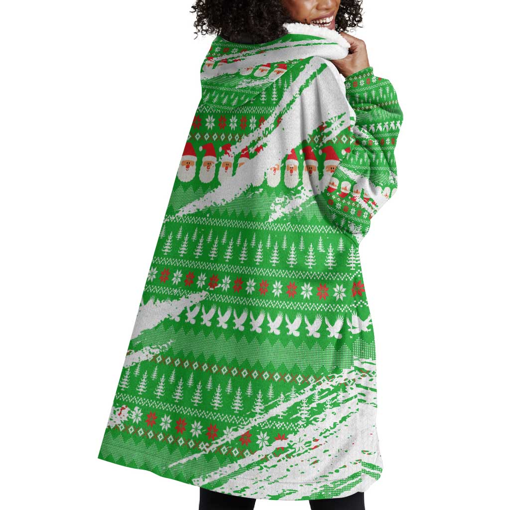 Djibouti Christmas Wearable Blanket Hoodie Santa Eagle Doves Trees and Green Snowflake - African Pride