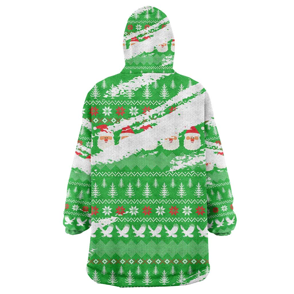 Djibouti Christmas Wearable Blanket Hoodie Santa Eagle Doves Trees and Green Snowflake - African Pride