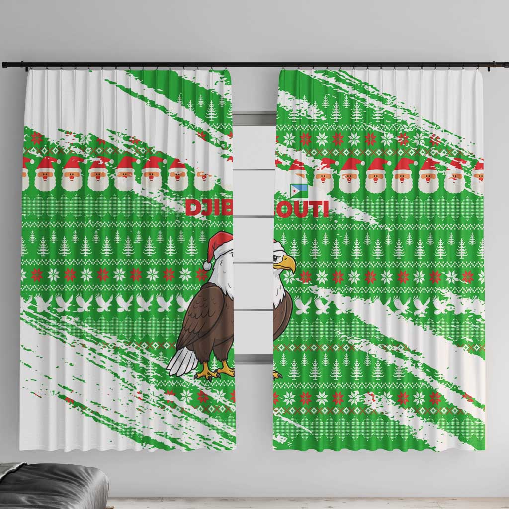 Djibouti Christmas Window Curtain Santa Eagle Doves Trees and Green Snowflake - African Pride