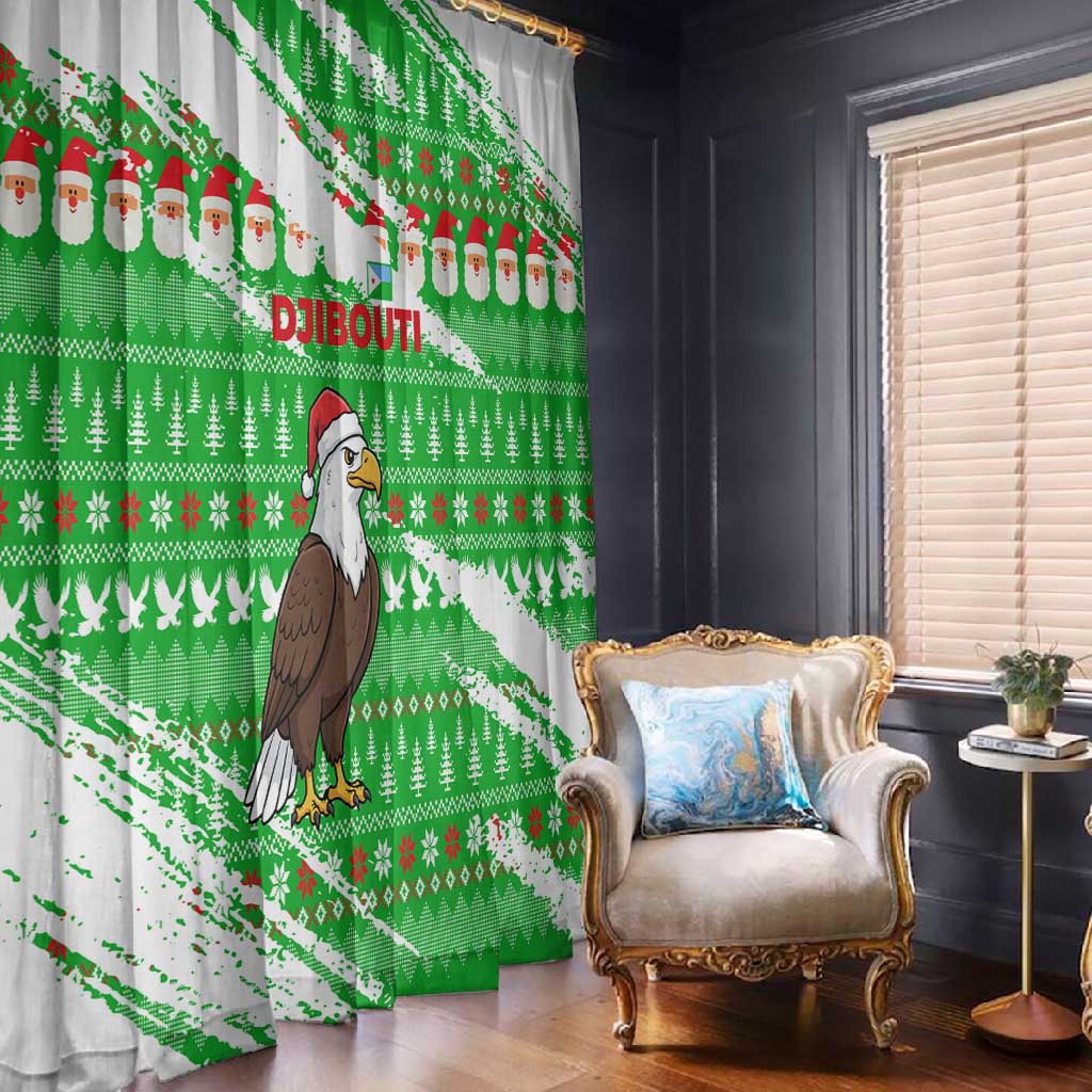 Djibouti Christmas Window Curtain Santa Eagle Doves Trees and Green Snowflake - African Pride