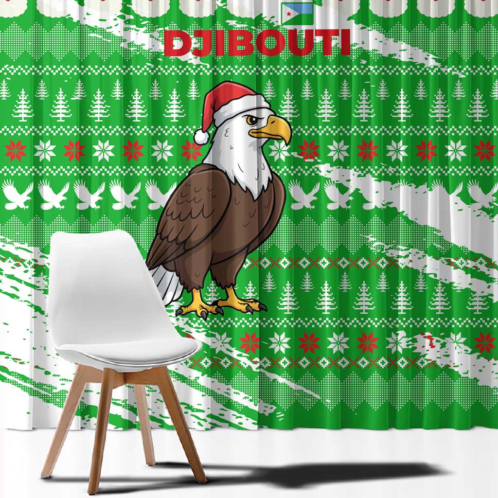 Djibouti Christmas Window Curtain Santa Eagle Doves Trees and Green Snowflake - African Pride