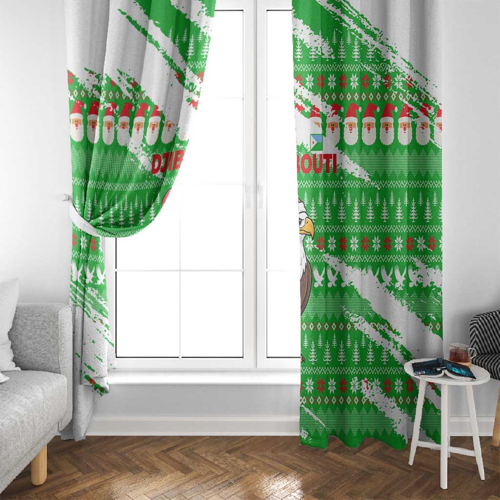 Djibouti Christmas Window Curtain Santa Eagle Doves Trees and Green Snowflake - African Pride