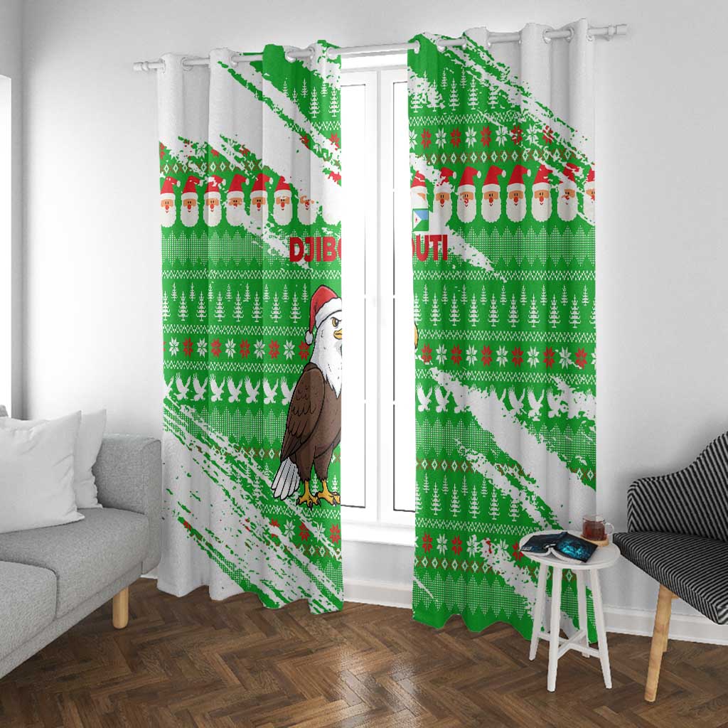 Djibouti Christmas Window Curtain Santa Eagle Doves Trees and Green Snowflake - African Pride