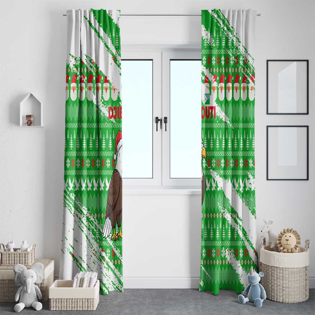 Djibouti Christmas Window Curtain Santa Eagle Doves Trees and Green Snowflake - African Pride