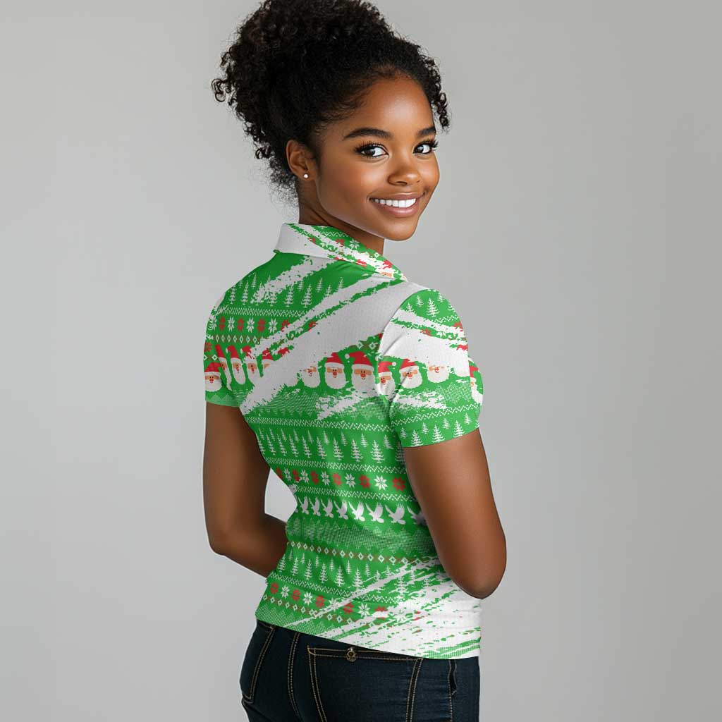 Djibouti Christmas Women Polo Shirt Santa Eagle Doves Trees and Green Snowflake - African Pride