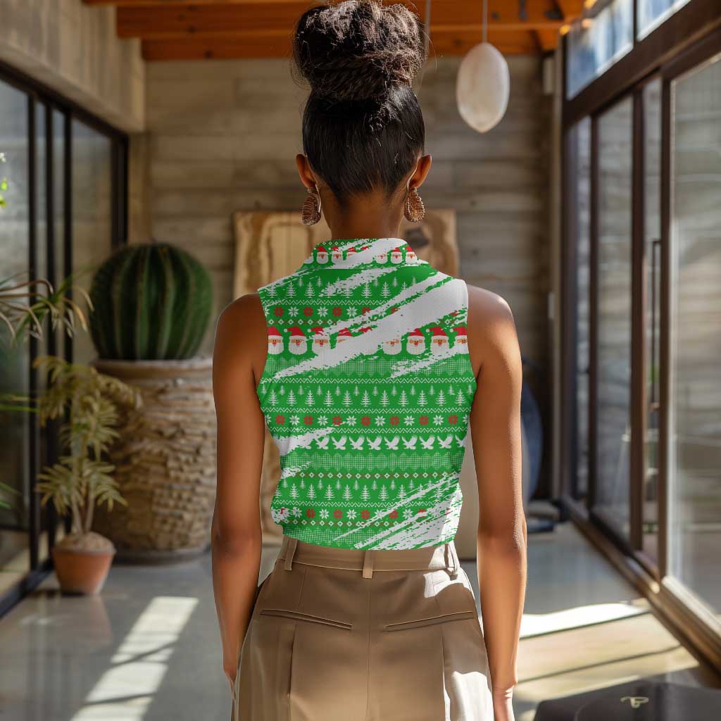 Djibouti Christmas Women Sleeveless Polo Shirt Santa Eagle Doves Trees and Green Snowflake - African Pride