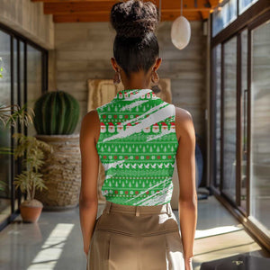 Djibouti Christmas Women Sleeveless Polo Shirt Santa Eagle Doves Trees and Green Snowflake - African Pride