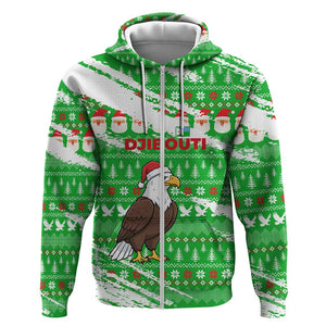 Djibouti Christmas Zip Hoodie Santa Eagle Doves Trees and Green Snowflake - African Pride