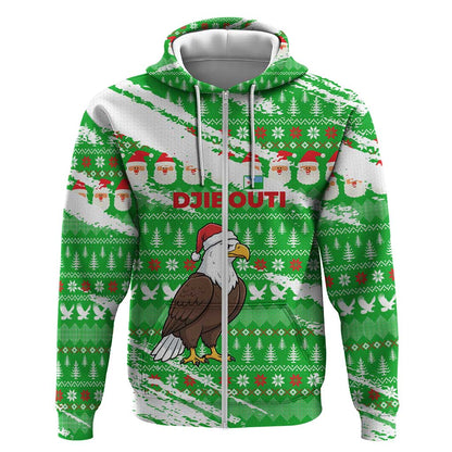 Djibouti Christmas Zip Hoodie Santa Eagle Doves Trees and Green Snowflake - African Pride