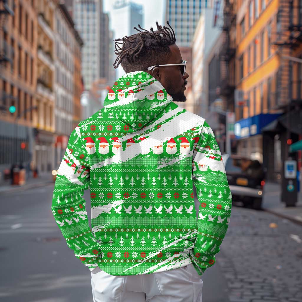 Djibouti Christmas Zip Hoodie Santa Eagle Doves Trees and Green Snowflake - African Pride