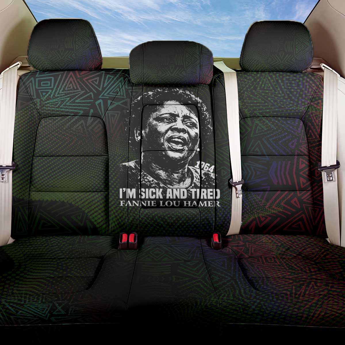 Fannie Lou Hamer Back Car Seat Cover Im Sick and Tired Quote Design Bold Portrait and Civil Rights Movement Tribute - African Pride