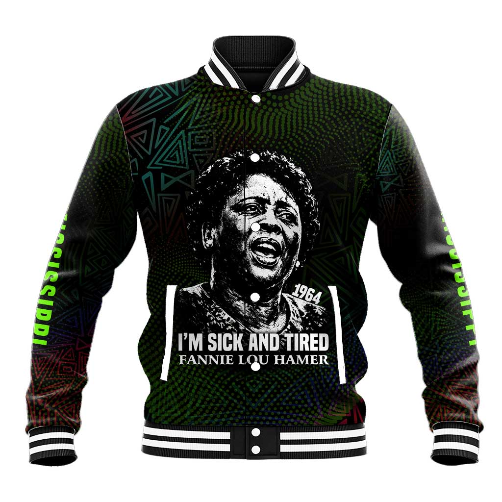 Fannie Lou Hamer Baseball Jacket Im Sick and Tired Quote Design Bold Portrait and Civil Rights Movement Tribute - African Pride