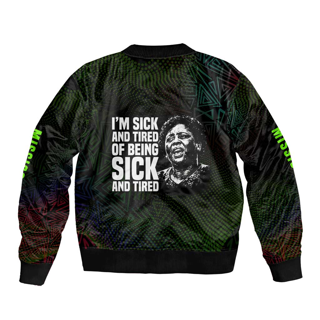 Fannie Lou Hamer Bomber Jacket Im Sick and Tired Quote Design Bold Portrait and Civil Rights Movement Tribute - African Pride