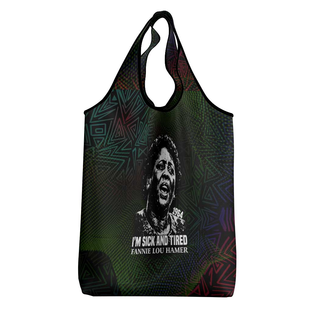 Fannie Lou Hamer Grocery Bag Im Sick and Tired Quote Design Bold Portrait and Civil Rights Movement Tribute - African Pride