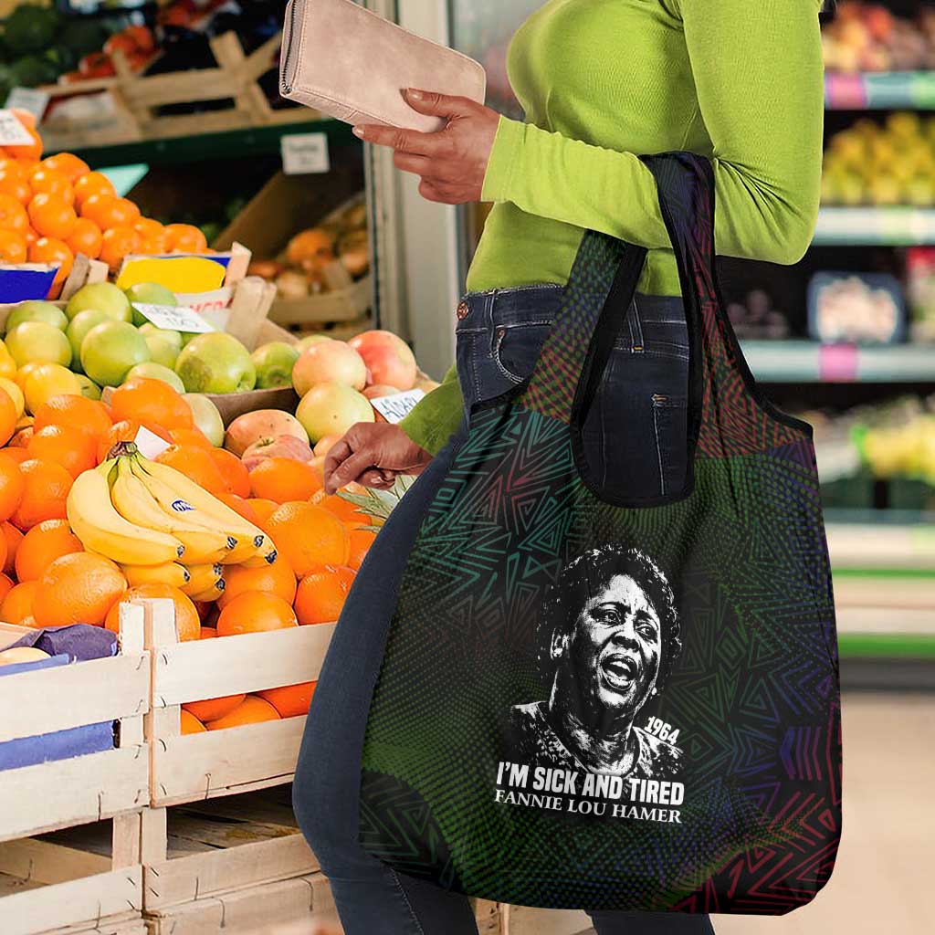 Fannie Lou Hamer Grocery Bag Im Sick and Tired Quote Design Bold Portrait and Civil Rights Movement Tribute - African Pride
