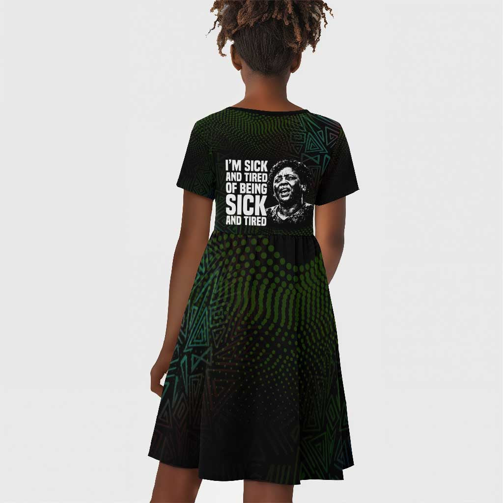 Fannie Lou Hamer Kid Short Sleeve Dress Im Sick and Tired Quote Design Bold Portrait and Civil Rights Movement Tribute - African Pride