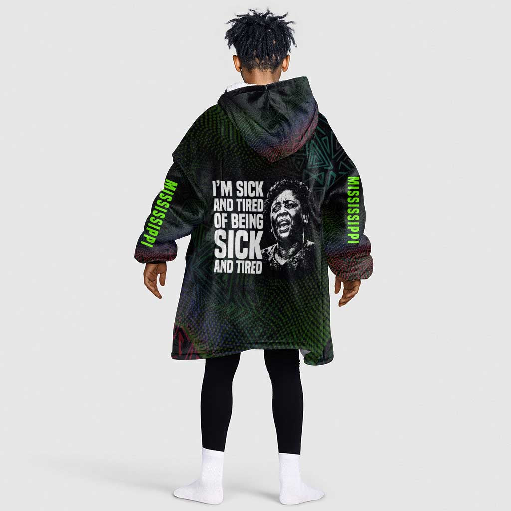 Fannie Lou Hamer Kid Wearable Blanket Hoodie Im Sick and Tired Quote Design Bold Portrait and Civil Rights Movement Tribute - African Pride