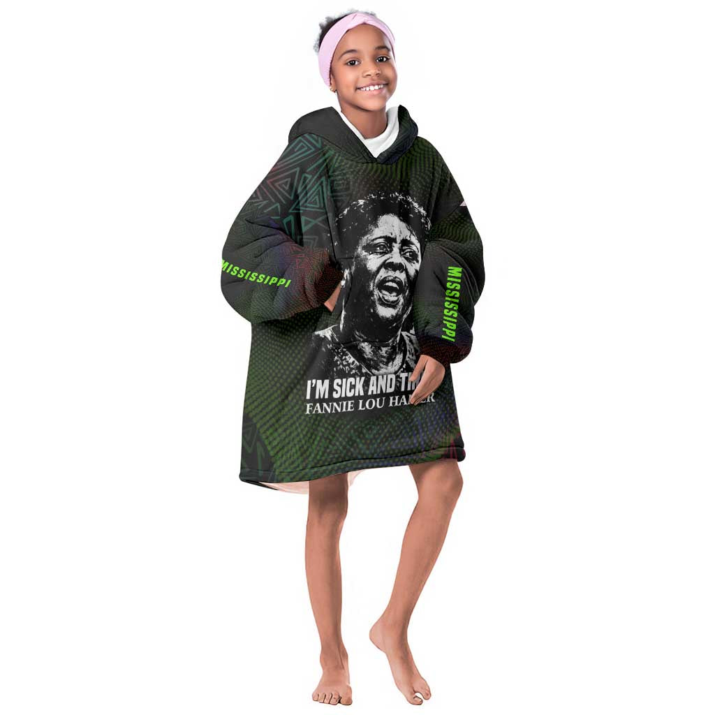 Fannie Lou Hamer Kid Wearable Blanket Hoodie Im Sick and Tired Quote Design Bold Portrait and Civil Rights Movement Tribute - African Pride