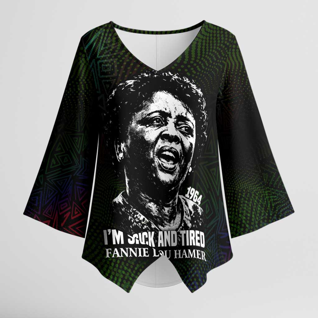 Fannie Lou Hamer Kimono Sleeve Blouse Im Sick and Tired Quote Design Bold Portrait and Civil Rights Movement Tribute - African Pride