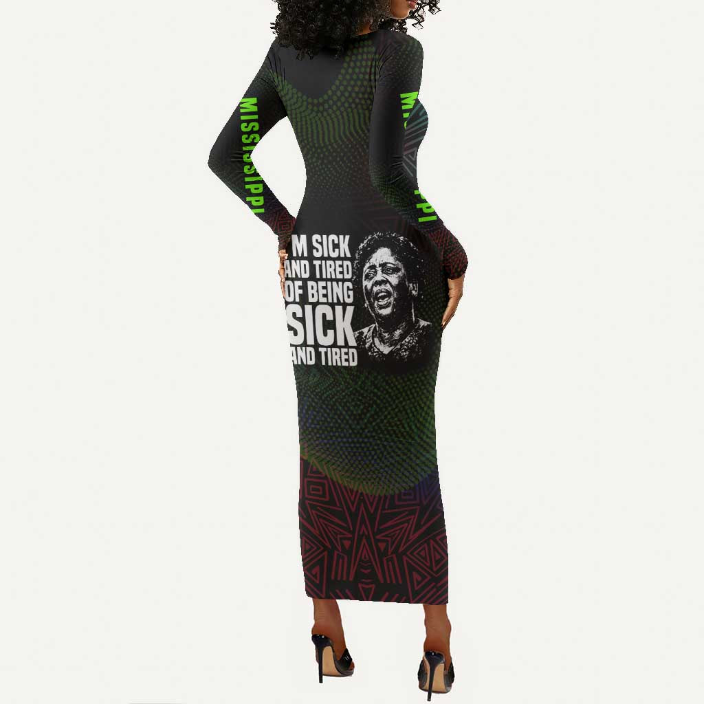 Fannie Lou Hamer Long Sleeve Bodycon Dress Im Sick and Tired Quote Design Bold Portrait and Civil Rights Movement Tribute - African Pride