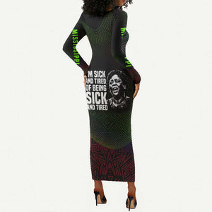 Fannie Lou Hamer Long Sleeve Bodycon Dress Im Sick and Tired Quote Design Bold Portrait and Civil Rights Movement Tribute - African Pride