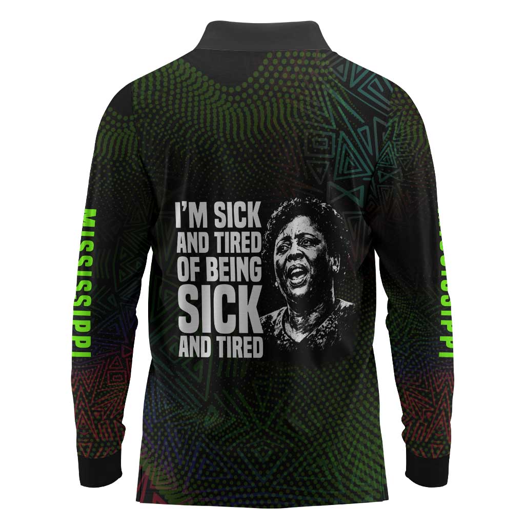 Fannie Lou Hamer Long Sleeve Polo Shirt Im Sick and Tired Quote Design Bold Portrait and Civil Rights Movement Tribute - African Pride