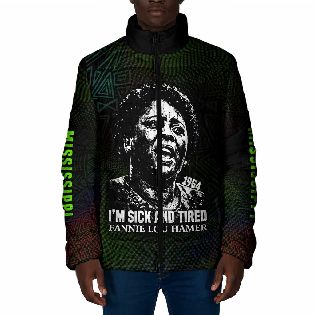 Fannie Lou Hamer Padded Jacket Im Sick and Tired Quote Design Bold Portrait and Civil Rights Movement Tribute - African Pride