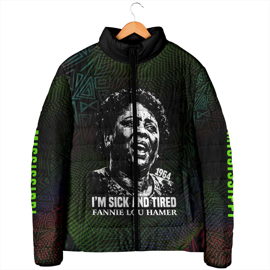 Fannie Lou Hamer Padded Jacket Im Sick and Tired Quote Design Bold Portrait and Civil Rights Movement Tribute - African Pride