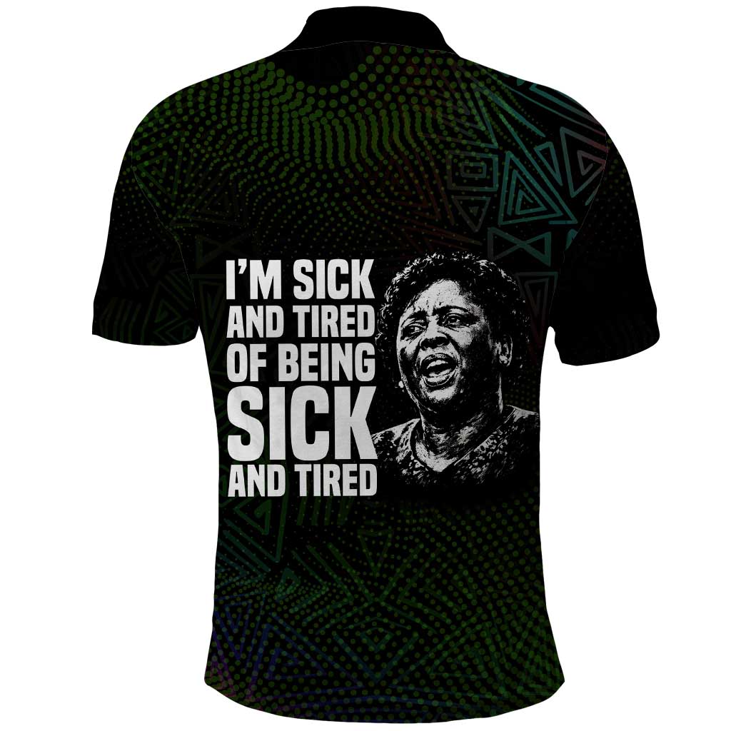 Fannie Lou Hamer Polo Shirt Im Sick and Tired Quote Design Bold Portrait and Civil Rights Movement Tribute - African Pride