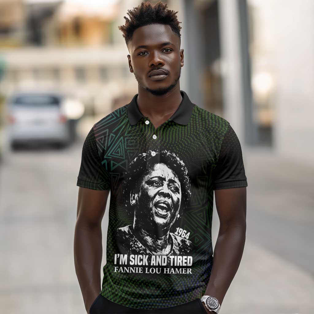 Fannie Lou Hamer Polo Shirt Im Sick and Tired Quote Design Bold Portrait and Civil Rights Movement Tribute - African Pride