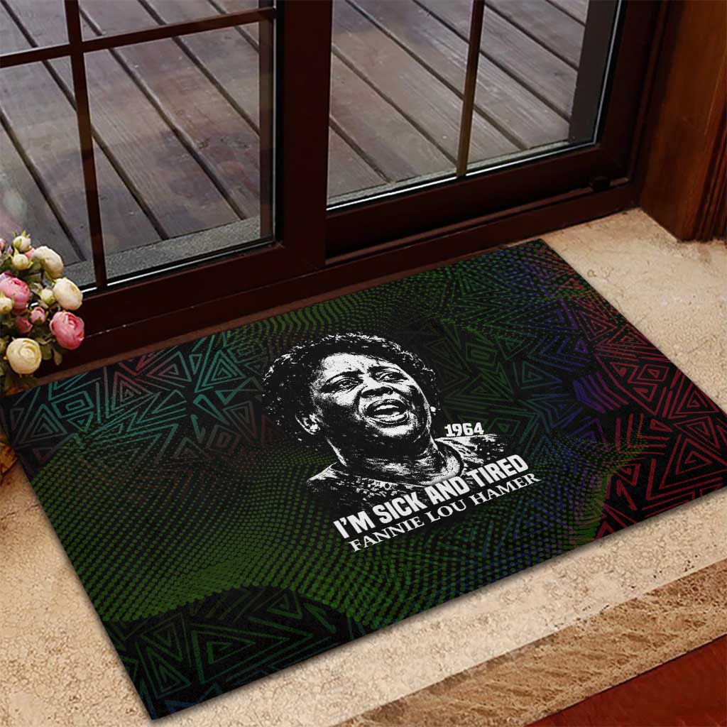 Fannie Lou Hamer Rubber Doormat Im Sick and Tired Quote Design Bold Portrait and Civil Rights Movement Tribute - African Pride