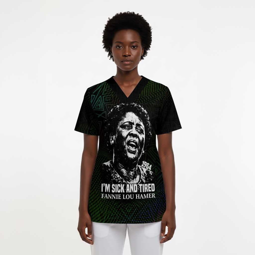 Fannie Lou Hamer Scrub Top Im Sick and Tired Quote Design Bold Portrait and Civil Rights Movement Tribute - African Pride