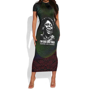 Fannie Lou Hamer Short Sleeve Bodycon Dress Im Sick and Tired Quote Design Bold Portrait and Civil Rights Movement Tribute - African Pride