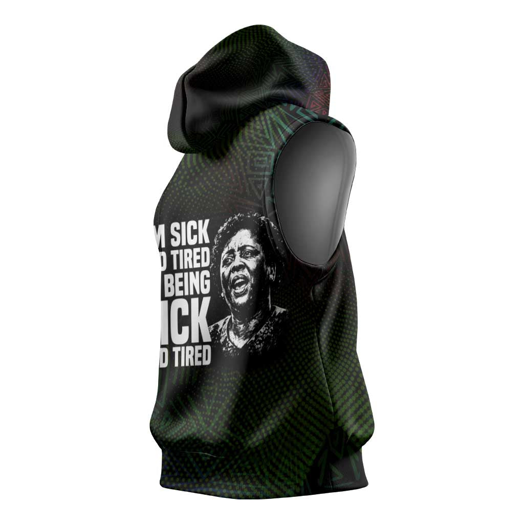 Fannie Lou Hamer Sleeveless Hoodie Im Sick and Tired Quote Design Bold Portrait and Civil Rights Movement Tribute - African Pride