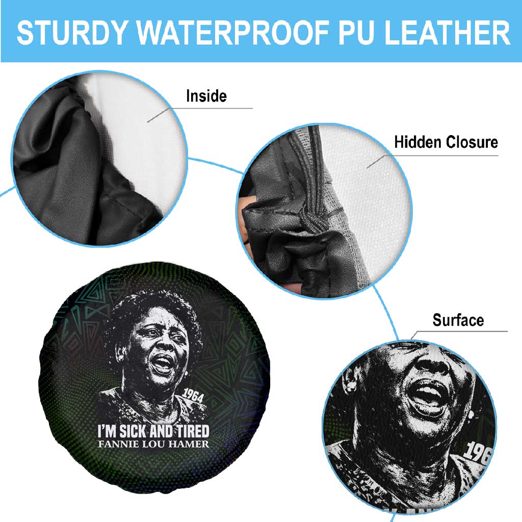 Fannie Lou Hamer Spare Tire Cover Im Sick and Tired Quote Design Bold Portrait and Civil Rights Movement Tribute - African Pride