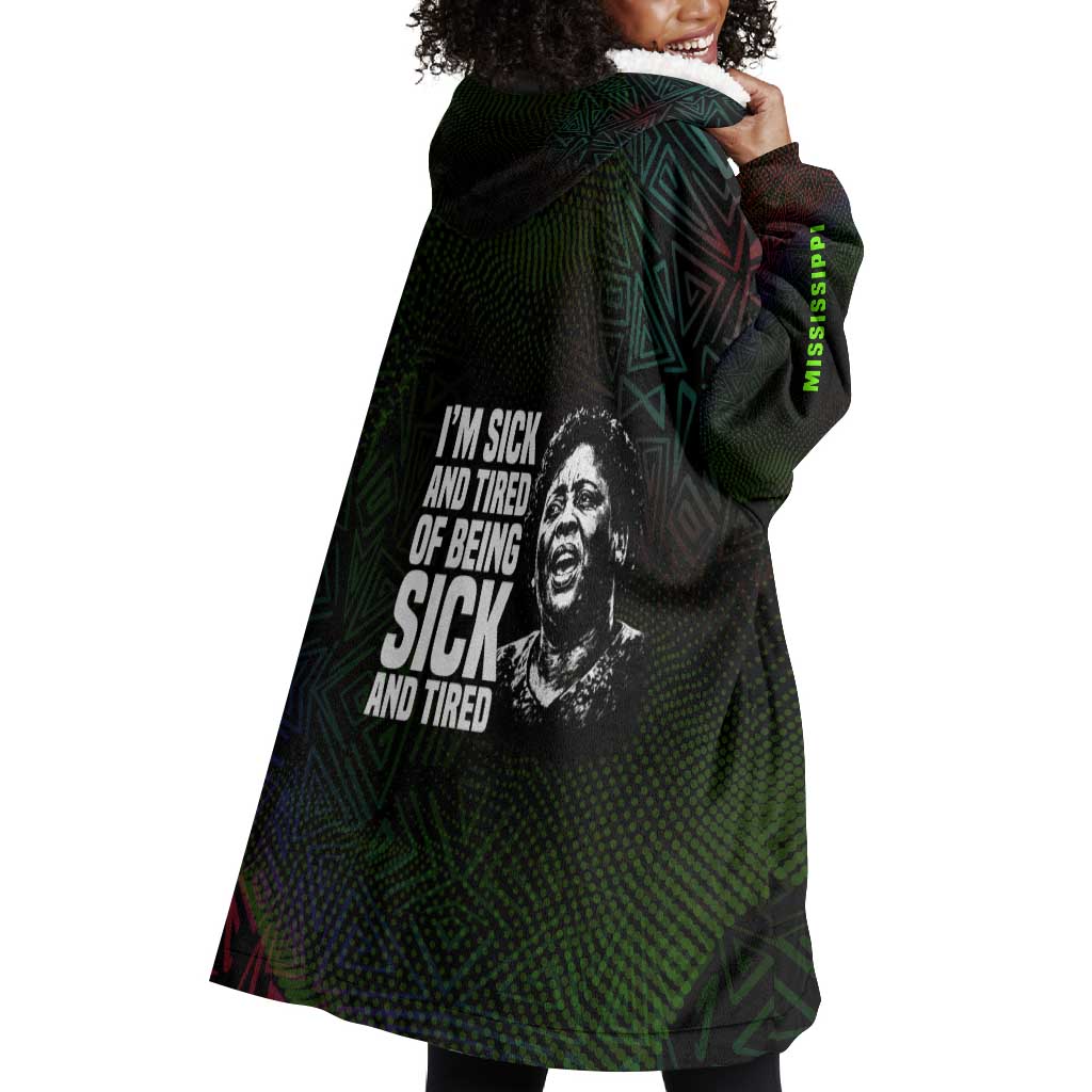 Fannie Lou Hamer Wearable Blanket Hoodie Im Sick and Tired Quote Design Bold Portrait and Civil Rights Movement Tribute - African Pride