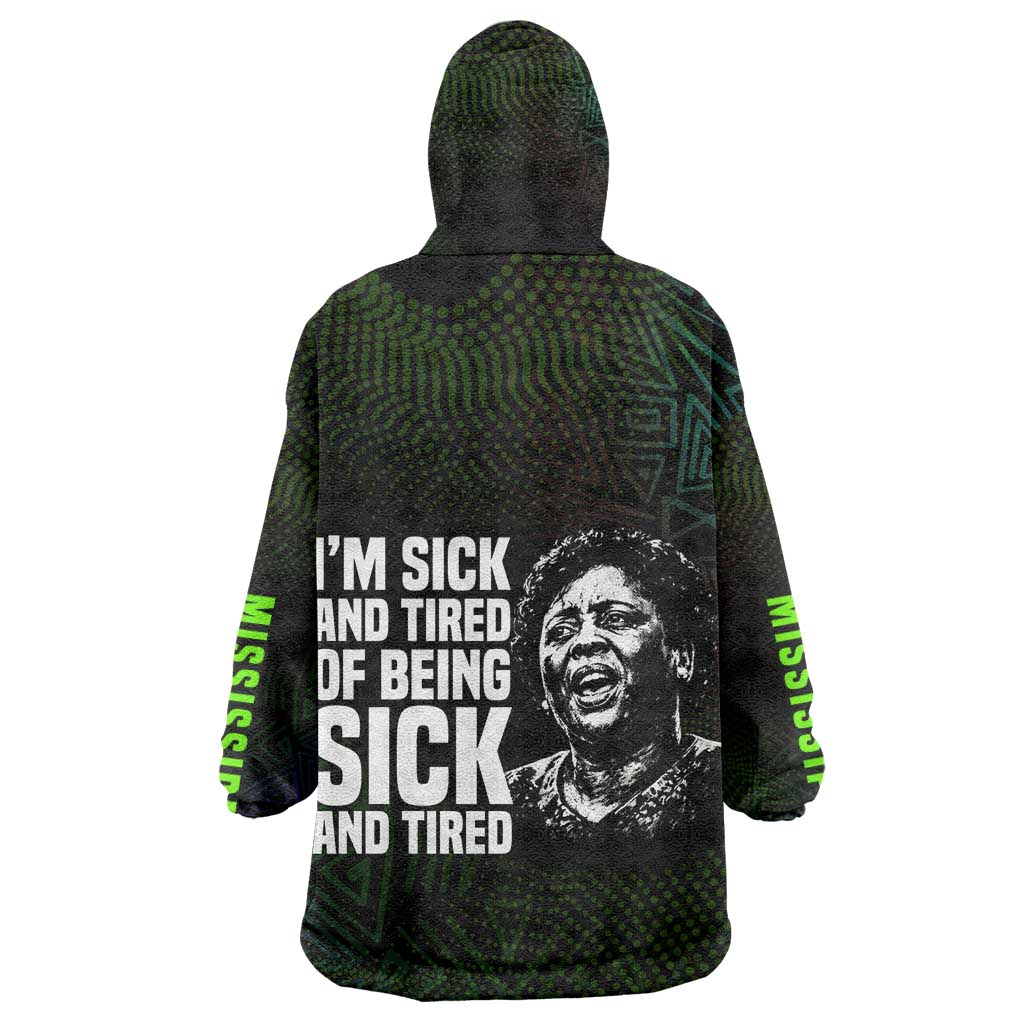 Fannie Lou Hamer Wearable Blanket Hoodie Im Sick and Tired Quote Design Bold Portrait and Civil Rights Movement Tribute - African Pride