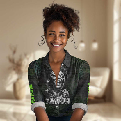 Fannie Lou Hamer Women Casual Shirt Im Sick and Tired Quote Design Bold Portrait and Civil Rights Movement Tribute - African Pride