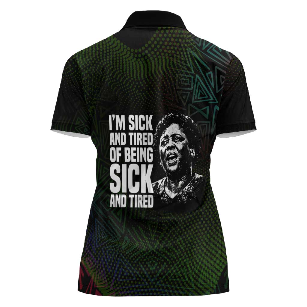 Fannie Lou Hamer Women Polo Shirt Im Sick and Tired Quote Design Bold Portrait and Civil Rights Movement Tribute - African Pride
