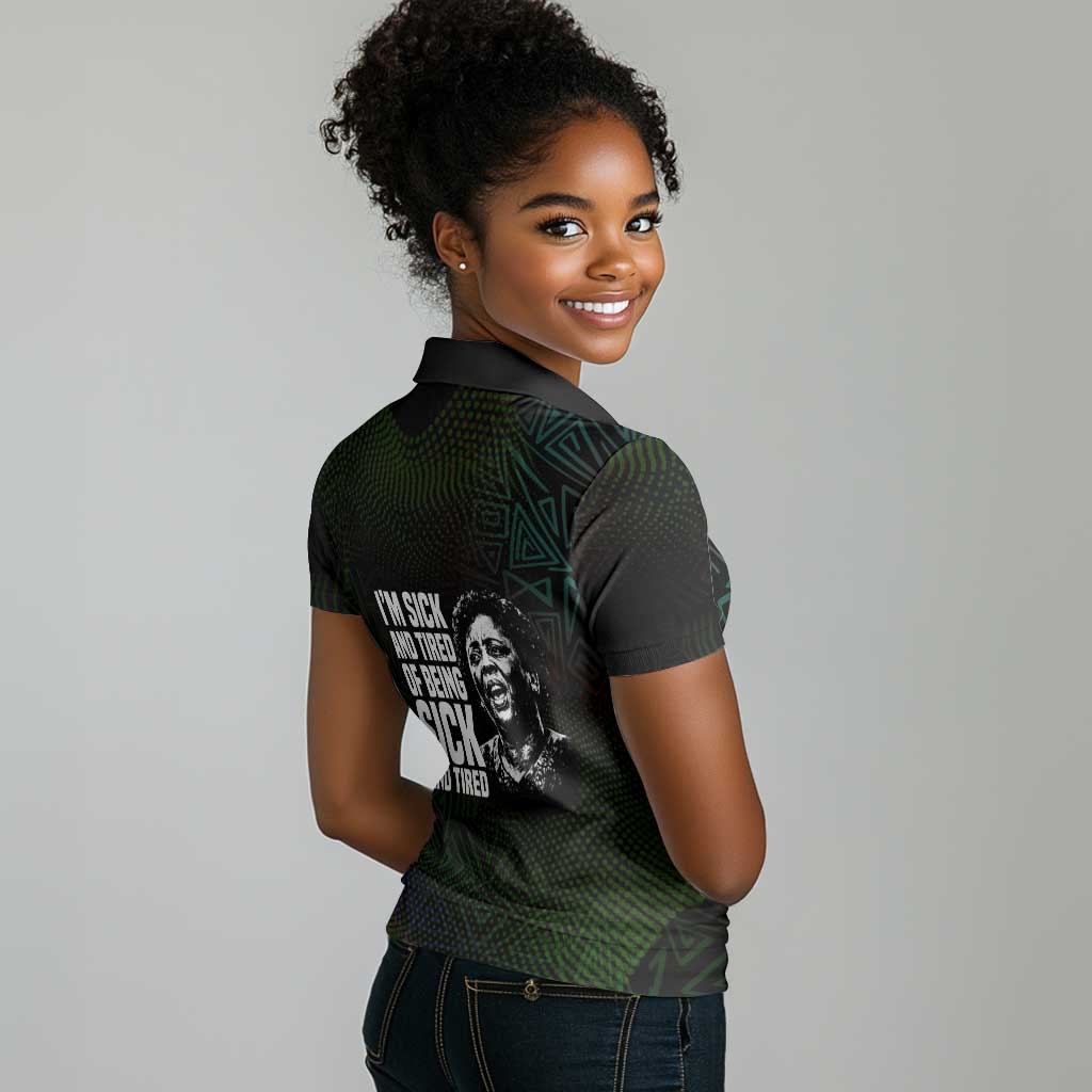 Fannie Lou Hamer Women Polo Shirt Im Sick and Tired Quote Design Bold Portrait and Civil Rights Movement Tribute - African Pride