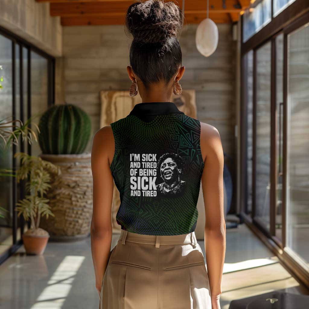 Fannie Lou Hamer Women Sleeveless Polo Shirt Im Sick and Tired Quote Design Bold Portrait and Civil Rights Movement Tribute - African Pride