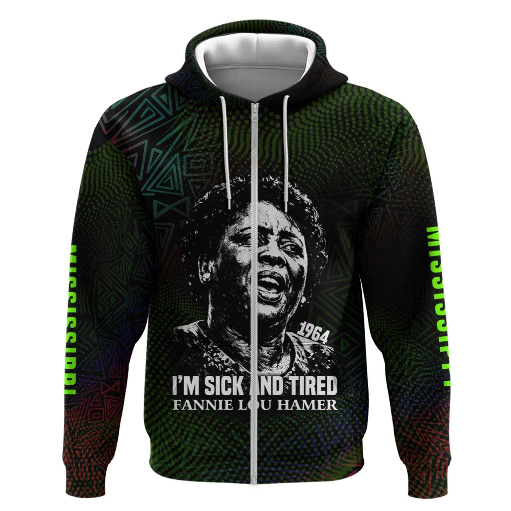 Fannie Lou Hamer Zip Hoodie Im Sick and Tired Quote Design Bold Portrait and Civil Rights Movement Tribute - African Pride