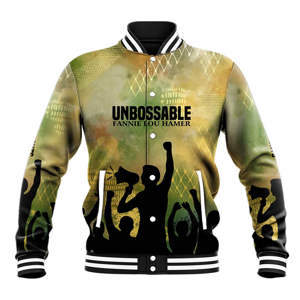 Fannie Lou Hamer Baseball Jacket Unbossable Quote Design Protest Silhouettes and Voting Rights Tribute - African Pride