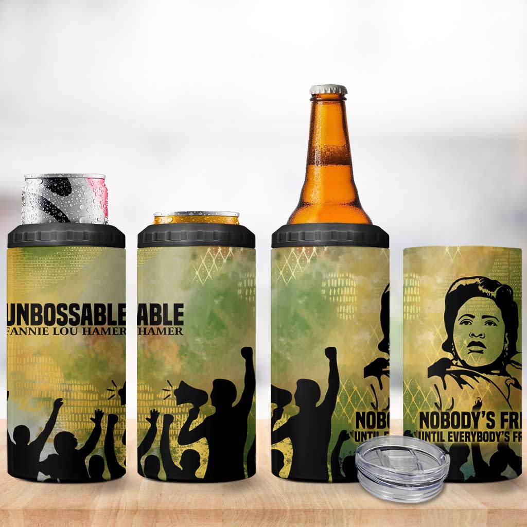Fannie Lou Hamer 4 in 1 Can Cooler Tumbler Unbossable Quote Design Protest Silhouettes and Voting Rights Tribute - African Pride