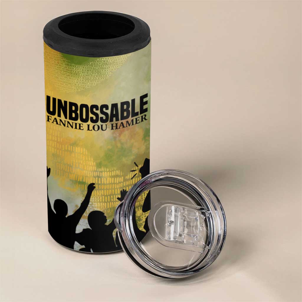 Fannie Lou Hamer 4 in 1 Can Cooler Tumbler Unbossable Quote Design Protest Silhouettes and Voting Rights Tribute - African Pride