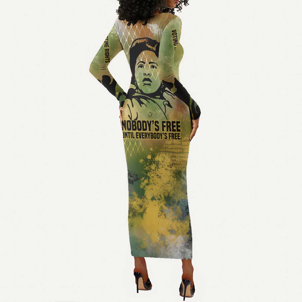 Fannie Lou Hamer Long Sleeve Bodycon Dress Unbossable Quote Design Protest Silhouettes and Voting Rights Tribute - African Pride