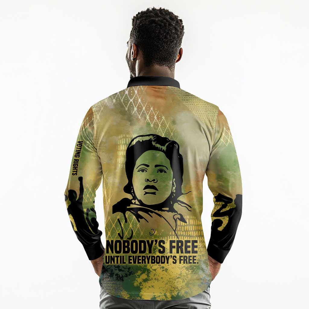 Fannie Lou Hamer Long Sleeve Polo Shirt Unbossable Quote Design Protest Silhouettes and Voting Rights Tribute - African Pride
