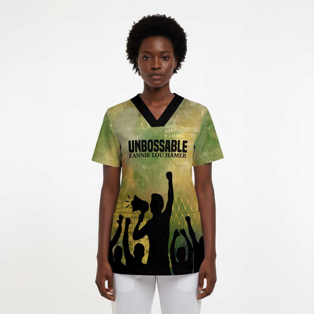Fannie Lou Hamer Scrub Top Unbossable Quote Design Protest Silhouettes and Voting Rights Tribute - African Pride