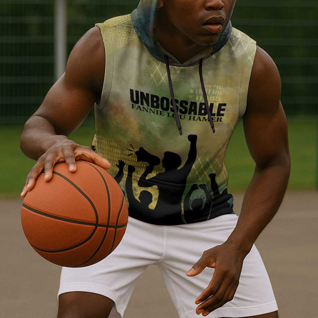 Fannie Lou Hamer Sleeveless Hoodie Unbossable Quote Design Protest Silhouettes and Voting Rights Tribute - African Pride
