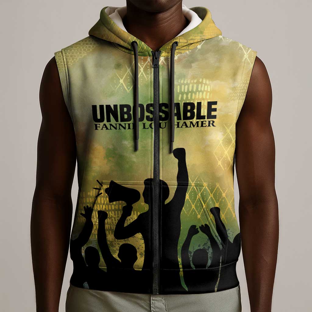 Fannie Lou Hamer Sleeveless Zip Hoodie Unbossable Quote Design Protest Silhouettes and Voting Rights Tribute - African Pride